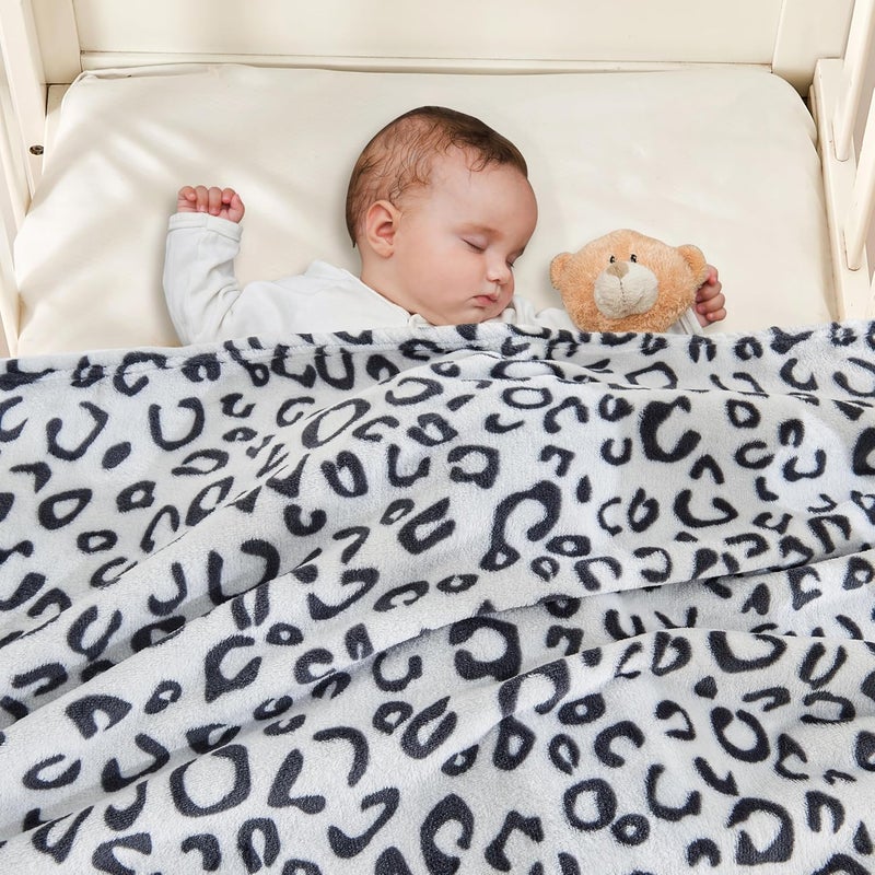 Yurhap Leopard Print Baby Blanket Fleece Baby Blankets for Boys, Ultra Soft Cozy Fluffy Infant Toddler Newborn Receiving Gifts for Crib Stroller, 30x40 Inch, Grey - Image 3